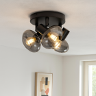 Design plafondspot Skip, zwart, glas, 3L rond