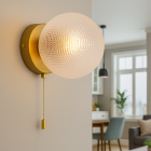 Retro wandlamp transparant, Johnson, met trekschakelaar