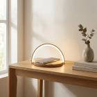 Houten tafellamp Erhan, kunststof, 2w, 3000K LED, met oplaadfunctie voor telefoon