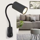 Zwarte design stopcontact wandlamp metaal, Roelof, met schakelaar