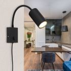 Zwarte design stopcontact wandlamp metaal, Roelof, met schakelaar