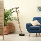 Houten landelijke vloerlamp touw, Udo, met schakelaar