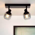 Zwarte klassieke plafondspot, Bjorn, glas