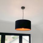 Hanglamp Urvin, zwart met goud velours, 40 cm