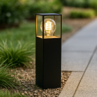 Zwarte staande buitenlamp Sanel, Smoke glas, 30cm