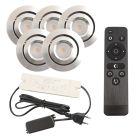 5 kantelbare veranda spots Rona, IP44, met aansluitset en afstandsbediening, geborsteld chroom