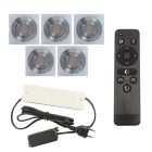 5 kantelbare veranda spots Rona vierkant, IP44, met aansluitset en afstandsbediening, geborsteld chroom