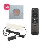 12 vierkante geborsteld Chroom veranda inbouwspots Dico, IP65, incl. aansluitset en afstandbediening