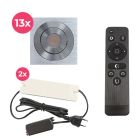 13 kantelbare veranda spots Rona vierkant, IP44, met aansluitset en afstandsbediening, geborsteld chroom