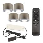 4 ronde geborsteld Chroom veranda opbouwspots Vasso, IP44, incl. aansluitset en afstandbediening