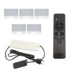 5 vierkante witte veranda opbouwspots Fredo, IP44, incl. aansluitset en afstandbediening