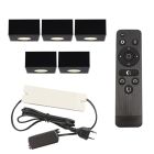 5 vierkante zwarte veranda opbouwspots Fredo, IP44, incl. aansluitset en afstandbediening