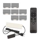 7 vierkante geborsteld Chroom veranda opbouwspots Fredo, IP44, incl. aansluitset en afstandbediening