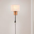 Witte wandlamp hout, Fransien, met schakelaar