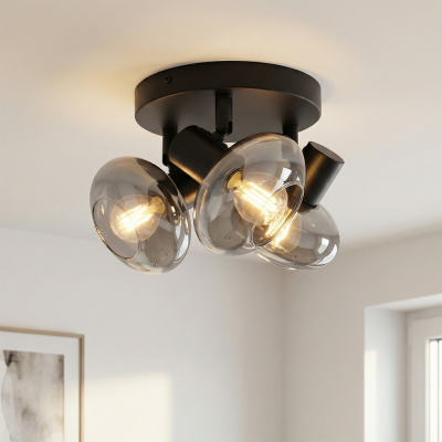 Design plafondspot Skip, zwart, glas, 3L rond