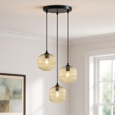 Amberkleurige hanglamp Charlois, glas, retro, 3L