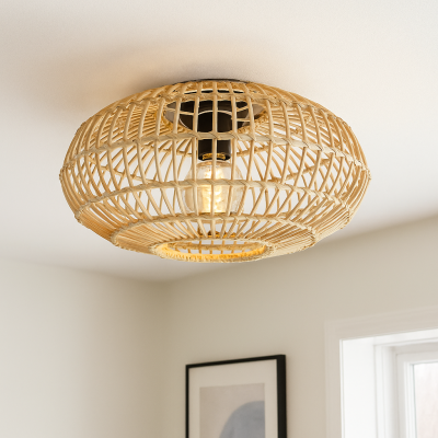 Rotan plafonnière Emilio, bruin, landelijk