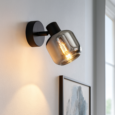 Zwarte wandspot Craig, glas, modern