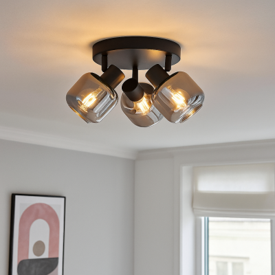 Zwarte plafondspot Craig, glas, modern, 3L