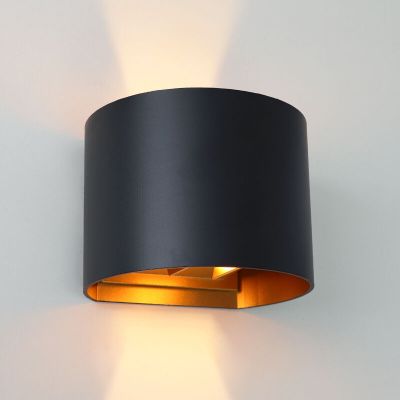 Up down wandlamp zwart met gouden binnenzijde, Dion, 6W, 2700K LED, IP65