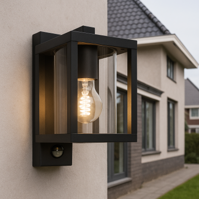 Moderne buiten wandlamp met bewegingssensor zwart, Amalie, IP54