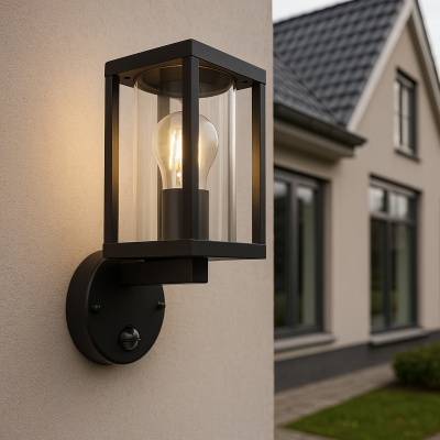 Moderne buiten wandlamp met bewegingssensor zwart, Amalie, IP54
