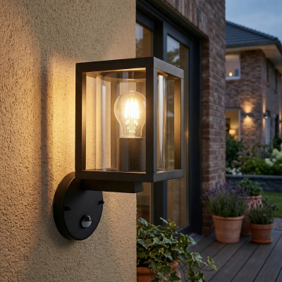 Moderne buiten wandlamp met bewegingssensor zwart, Amalie, IP54