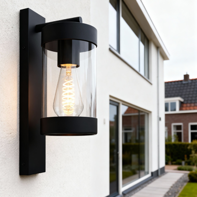 Moderne buiten wandlamp met schemersensor zwart, Musa, IP44