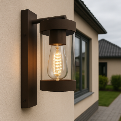 Moderne buiten wandlamp met schemersensor roestkleurig, Musa, IP44