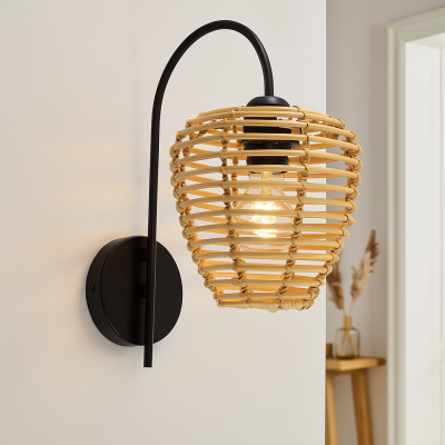 Rotan wandlamp bruin, Irene, met schakelaar