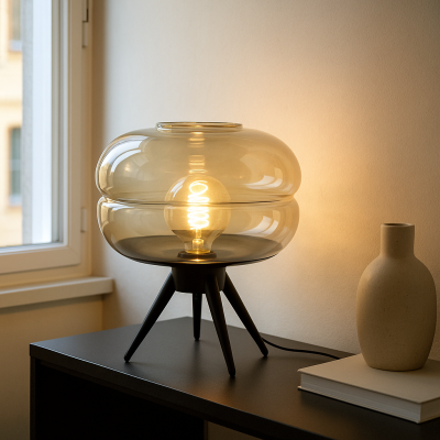 Retro tafellamp amber, Sean, met schakelaar