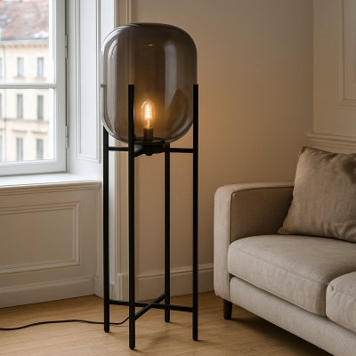 Retro vloerlamp grijs, Roxy, met schakelaar