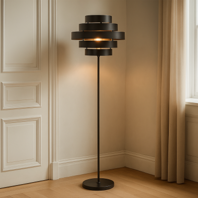 Landelijke vloerlamp zwart, Jana, met schakelaar