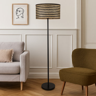 Bamboe vloerlamp zwart, Jildau, met schakelaar