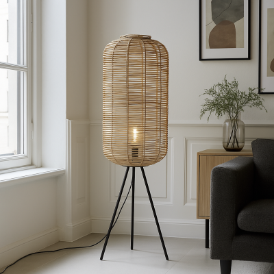 Rotan vloerlamp bruin, Pinar, met schakelaar
