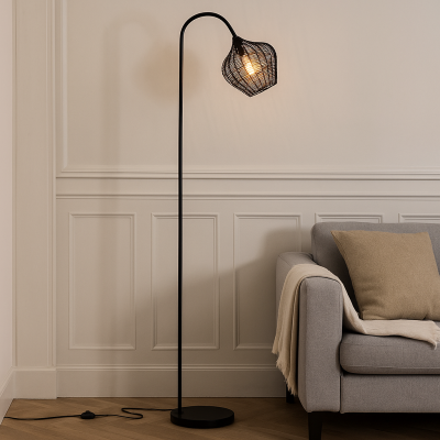 Industriële vloerlamp zwart, Pepita, met schakelaar