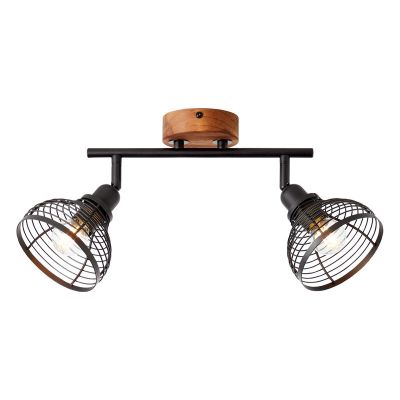 Industriële Plafondspot Willard, zwart met bruin, hout