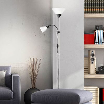 Aluminium staande leeslamp zwart, Josephina, met schakelaar