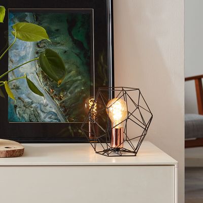 Industriële tafellamp koper, Noelle, met schakelaar