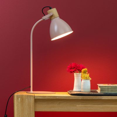 Landelijke tafellamp roze, Thalina, met schakelaar