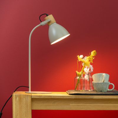 Landelijke tafellamp taupe, Thalina, met schakelaar