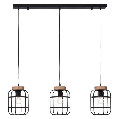 Industriële Hanglamp Taede, Zwart, hout