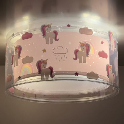 Roze kinderkamer plafondlamp kunststof, Unicorn