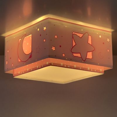Roze kinderkamer plafondlamp kunststof, Maan en sterren