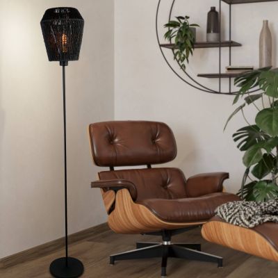 Papieren vloerlamp zwart, Caine, met schakelaar