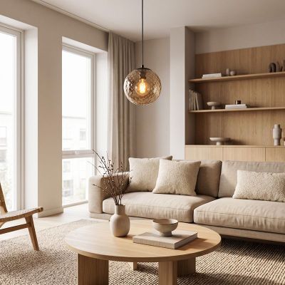 Bruine retro hanglamp glas, Rondo