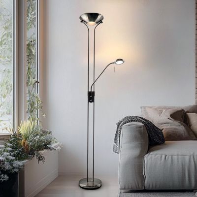 Moderne Nikkel leeslamp Salvador, 2 warm witte lampjes, met draaidimmer