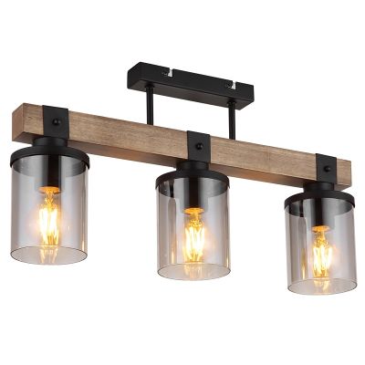Industriële plafondlamp hout, Lubertha