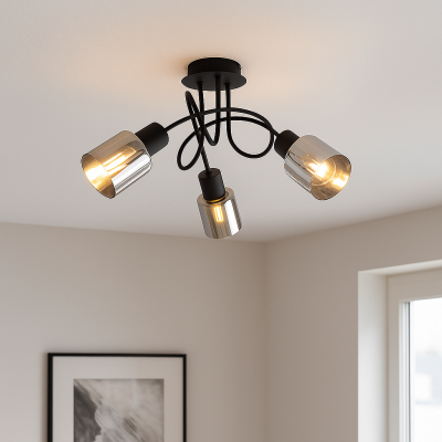 Zwarte plafondlamp Crystal, glas, design, 3L