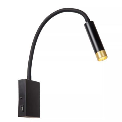 Zwarte wandspot modern, Alec, met schakelaar